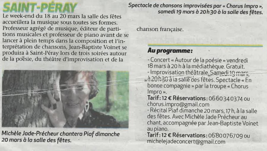 Récital Piaf, Annonce de l'Hebdo de l'Ardèche